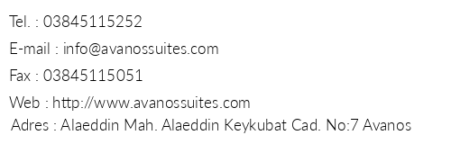 Avanos Suites telefon numaralar, faks, e-mail, posta adresi ve iletiim bilgileri